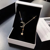 Simple Moon Star Pendant Choker Necklace Gold Alloy Chain for Women
