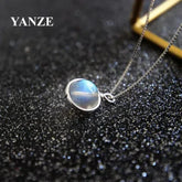 Natural Grey Moonstone s925 Sterling Silver Pendant Necklace Simple GemStone Chain Elegant Jewelry for Women