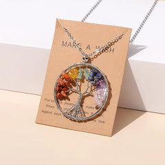 7 Chakras Tree of Life Pendant Gold with Natural Crystal Beads Reiki Healing Jewelry