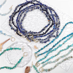 Natural Blue Stone Choker Necklace Aquamarine and Quartz Crystal Beads for Women