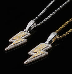 Shine Full Zircon Lightning Pendant Necklace for Women Men Crystal Charm Necklace Iced Out Charm Hip Hop Party Jewelry