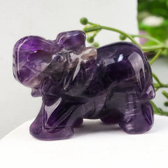 Hand-Carved Crystal Elephant – Rose Quartz & Amethyst