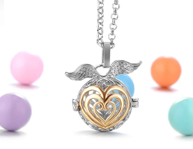 Russian Traditional Angel Wings Chime Necklace Essential Oil Diffuser Aromatherapy Pendant