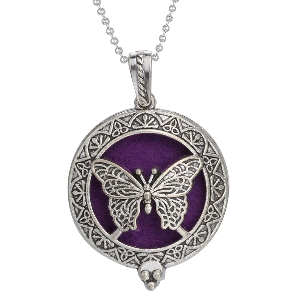 New Aromatherapy Diffuser Necklace Vintage Flower Butterfly Open Locket Aroma Pendant Perfume Essential Oil Diffuser Necklace