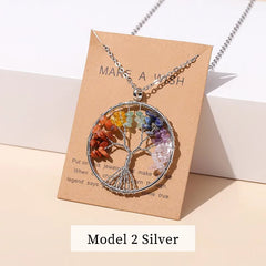7 Chakras Tree of Life Pendant Gold with Natural Crystal Beads Reiki Healing Jewelry