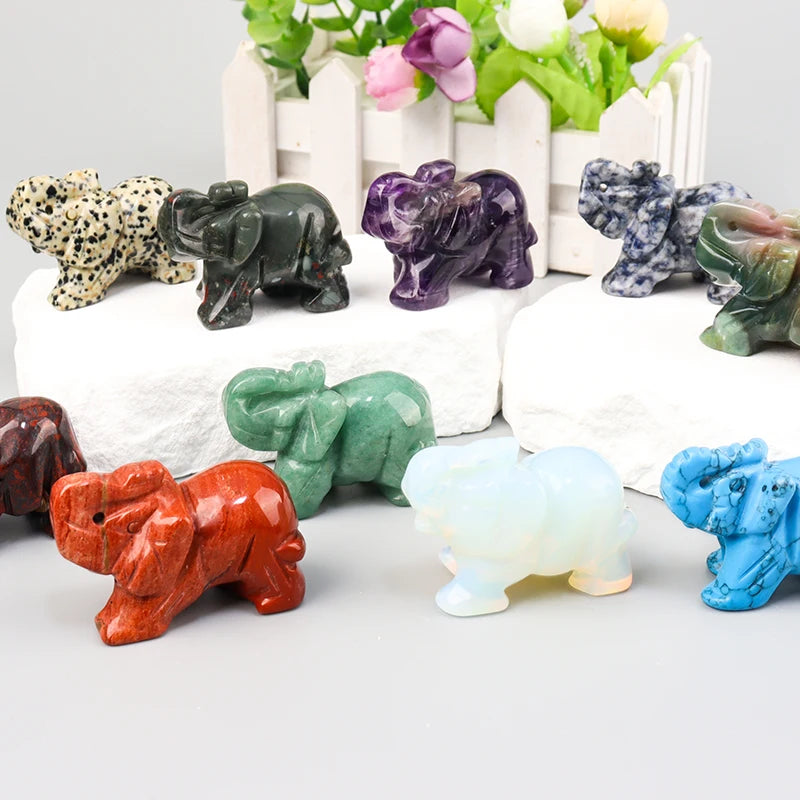 Hand-Carved Crystal Elephant – Rose Quartz & Amethyst