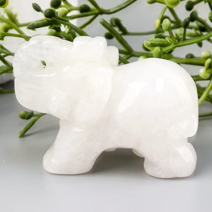 Hand-Carved Crystal Elephant – Rose Quartz & Amethyst