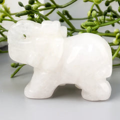 Hand-Carved Crystal Elephant – Rose Quartz & Amethyst