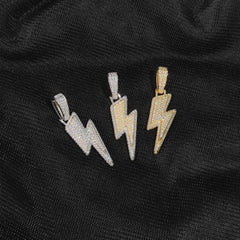 Shine Full Zircon Lightning Pendant Necklace for Women Men Crystal Charm Necklace  Iced Out Charm Hip Hop Party Jewelry