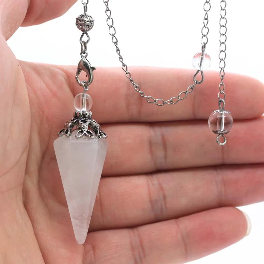 Healing Crystal Hexagon Stone Pendulums for Spiritual Dowsing Divination Natural Amethyst Rose Quartz Pendulum Pendant Pendule