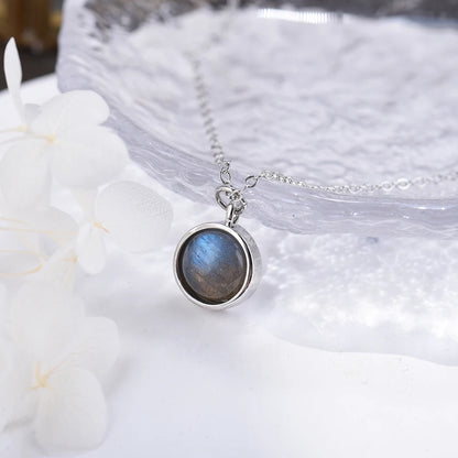 ITSMOS Natural Labradorite Moonstone Pendant Necklace Simple Round Rose Quartz Amethyst Stone Elegant Jewelry for Women Romatic