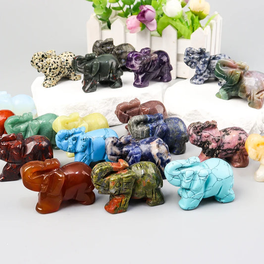 Hand-Carved Crystal Elephant – Rose Quartz & Amethyst