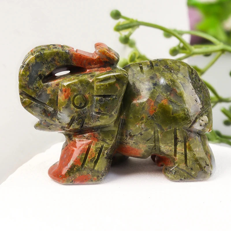 Hand-Carved Crystal Elephant – Rose Quartz & Amethyst