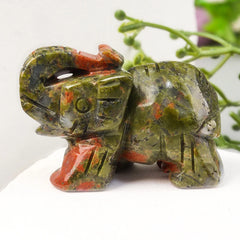 Hand-Carved Crystal Elephant – Rose Quartz & Amethyst
