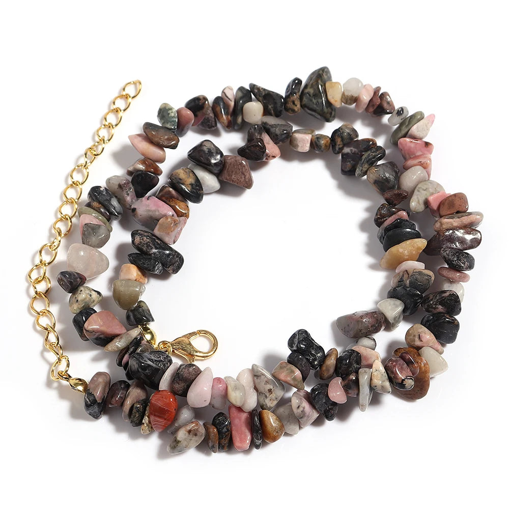 Natural Blue Stone Choker Necklace Irregular Healing Gravel Aquamarines Crystal Quartz Chip Beads Necklace For Women Jewelry