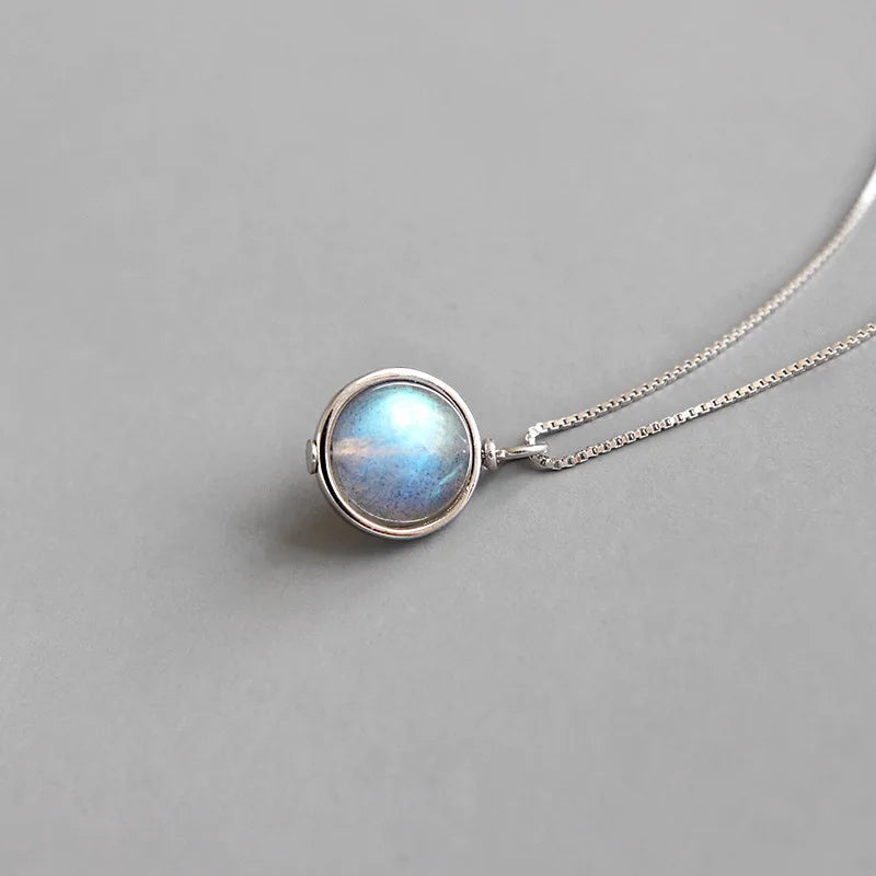Natural Grey Moonstone s925 Sterling Silver Pendant Necklace Simple GemStone Chain Elegant Jewelry for Women