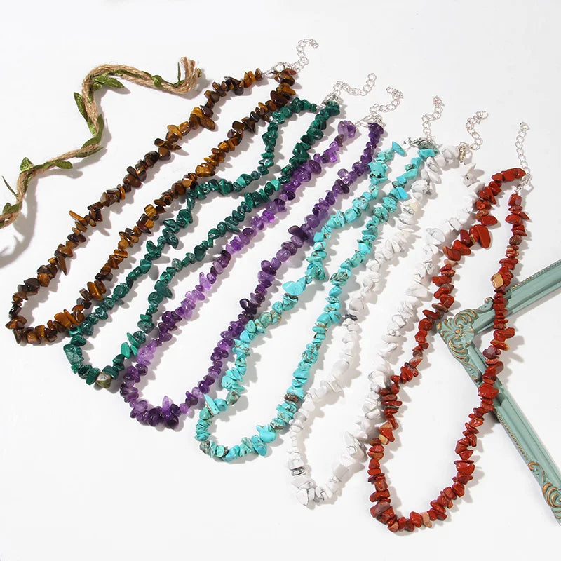 Natural Blue Stone Choker Necklace Aquamarine and Quartz Crystal Beads for Women