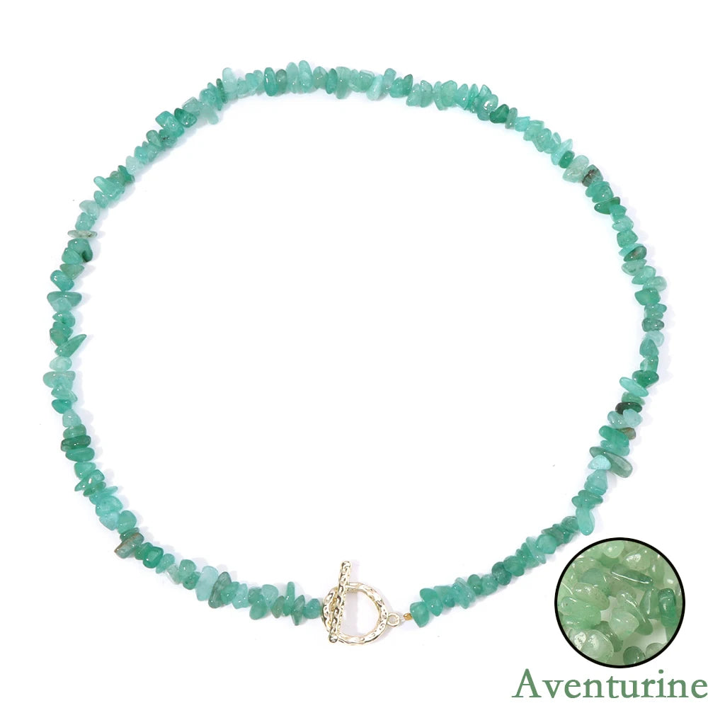 Natural Blue Stone Choker Necklace Aquamarine and Quartz Crystal Beads for Women