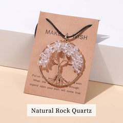 7 Chakras Tree of Life Pendant Gold with Natural Crystal Beads Reiki Healing Jewelry