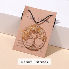 7 Chakras Tree of Life Pendant Gold with Natural Crystal Beads Reiki Healing Jewelry
