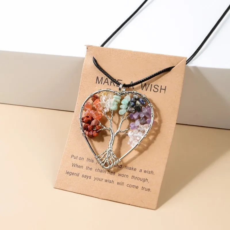 7 Chakras Tree of Life Pendant Gold with Natural Crystal Beads Reiki Healing Jewelry