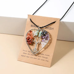 7 Chakras Tree of Life Pendant Gold with Natural Crystal Beads Reiki Healing Jewelry