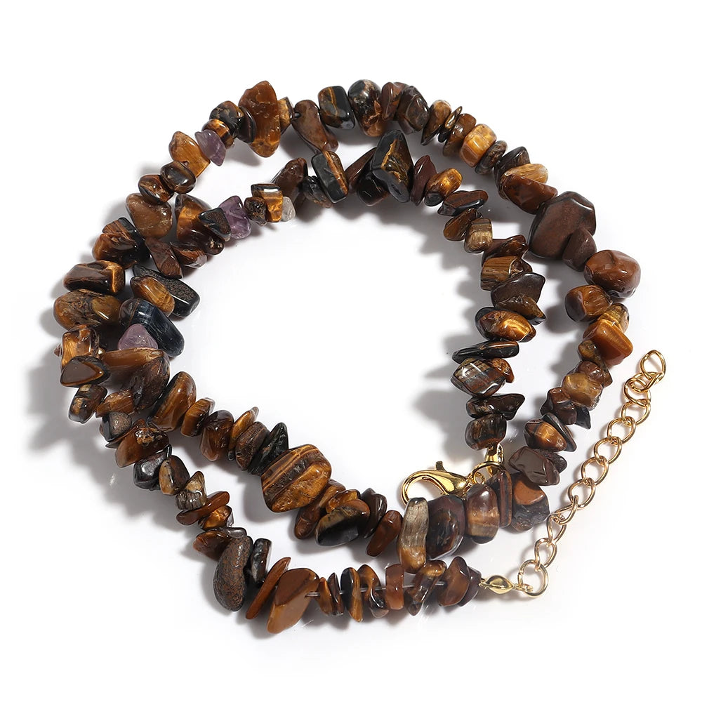 Natural Blue Stone Choker Necklace Irregular Healing Gravel Aquamarines Crystal Quartz Chip Beads Necklace For Women Jewelry