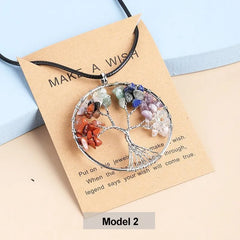 7 Chakras Tree of Life Pendant Gold with Natural Crystal Beads Reiki Healing Jewelry