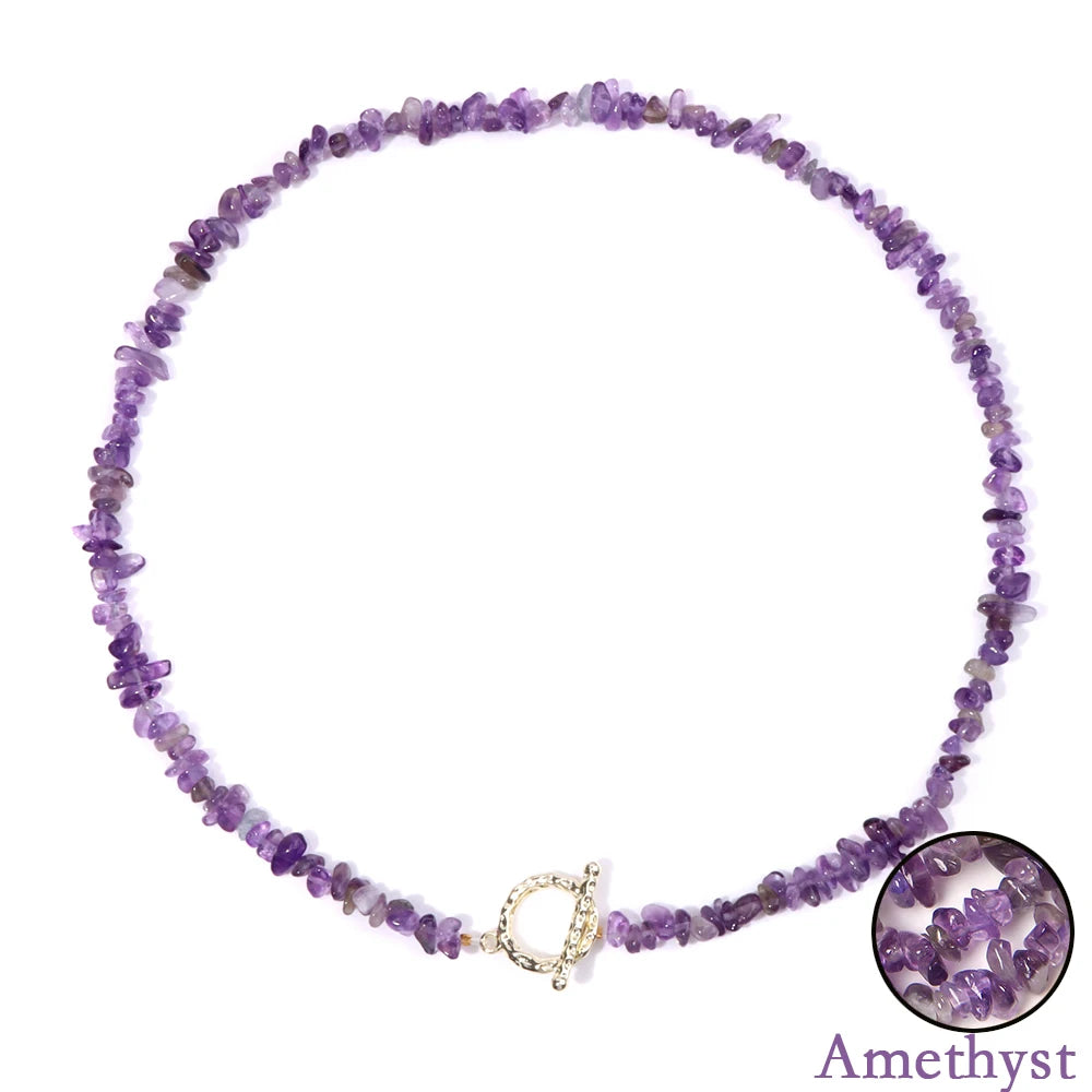 Natural Blue Stone Choker Necklace Aquamarine and Quartz Crystal Beads for Women