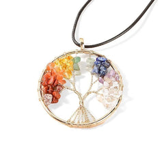 7 Chakras Tree of Life Pendant Gold with Natural Crystal Beads Reiki Healing Jewelry
