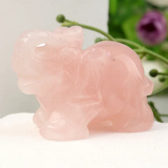 Hand-Carved Crystal Elephant – Rose Quartz & Amethyst