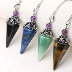 Healing Crystal Hexagon Stone Pendulums for Spiritual Dowsing Divination Natural Amethyst Rose Quartz Pendulum Pendant Pendule