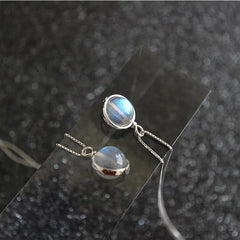 Natural Grey Moonstone s925 Sterling Silver Pendant Necklace Simple GemStone Chain Elegant Jewelry for Women