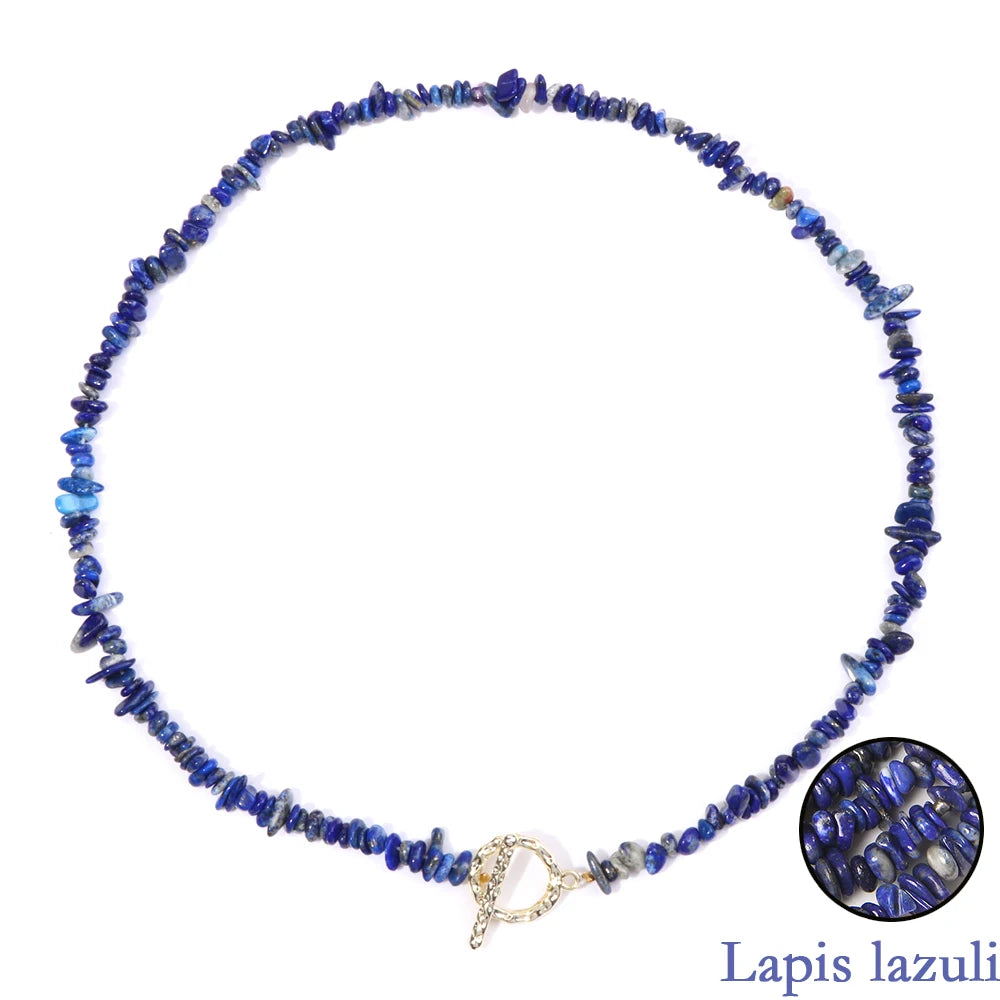 Natural Blue Stone Choker Necklace Aquamarine and Quartz Crystal Beads for Women