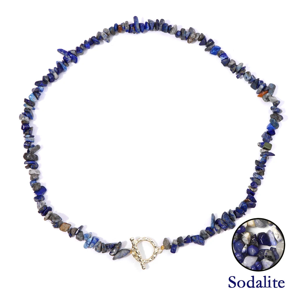 Natural Blue Stone Choker Necklace Aquamarine and Quartz Crystal Beads for Women