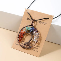7 Chakras Tree of Life Pendant Gold with Natural Crystal Beads Reiki Healing Jewelry