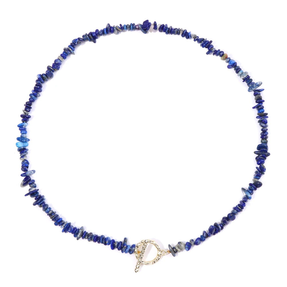 Natural Blue Stone Choker Necklace Aquamarine and Quartz Crystal Beads for Women