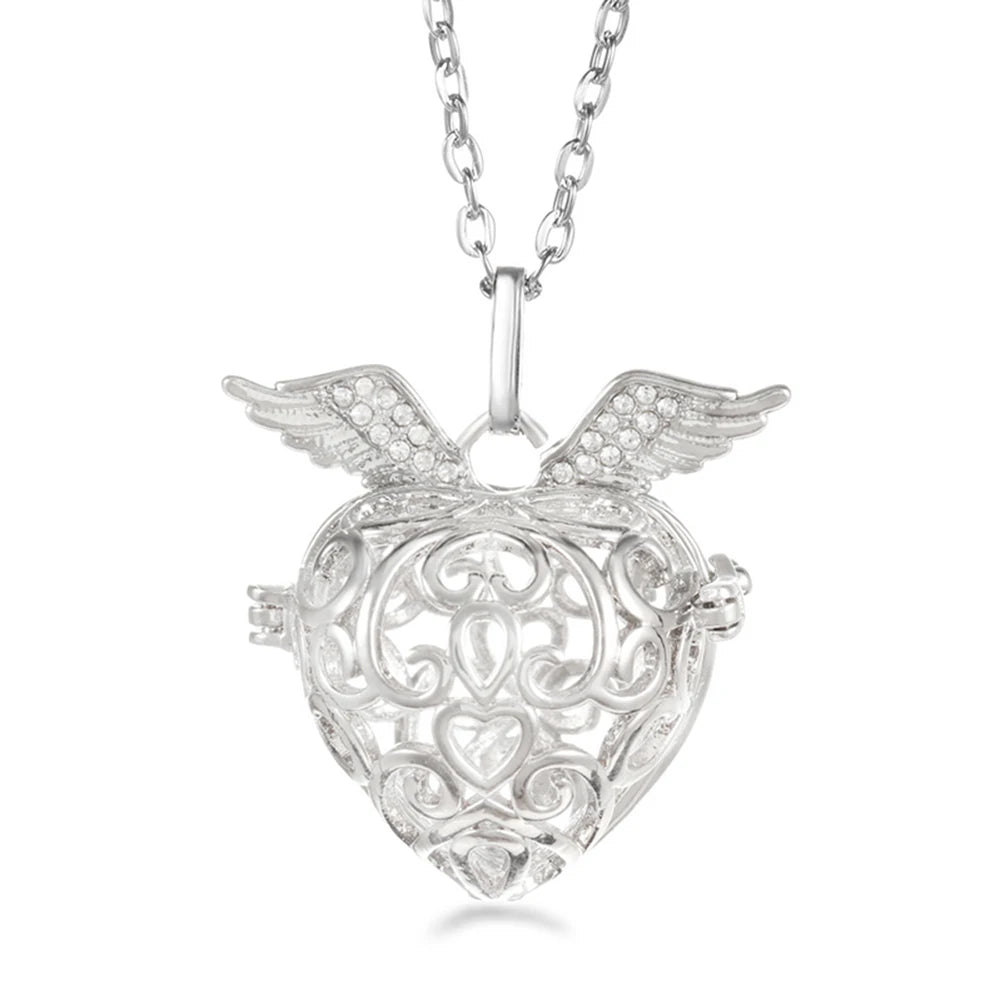 Russia Tradition Chime Exquisite Angel Wings Caller Necklace Essential Oil Diffuser Pregnant Woman Aromatherapy Pendant Jewelry