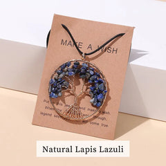 7 Chakras Tree of Life Pendant Gold with Natural Crystal Beads Reiki Healing Jewelry