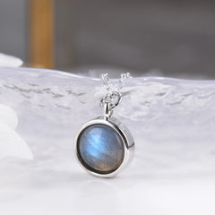 ITSMOS Natural Labradorite Moonstone Pendant Necklace Simple Round Rose Quartz Amethyst Stone Elegant Jewelry for Women Romatic