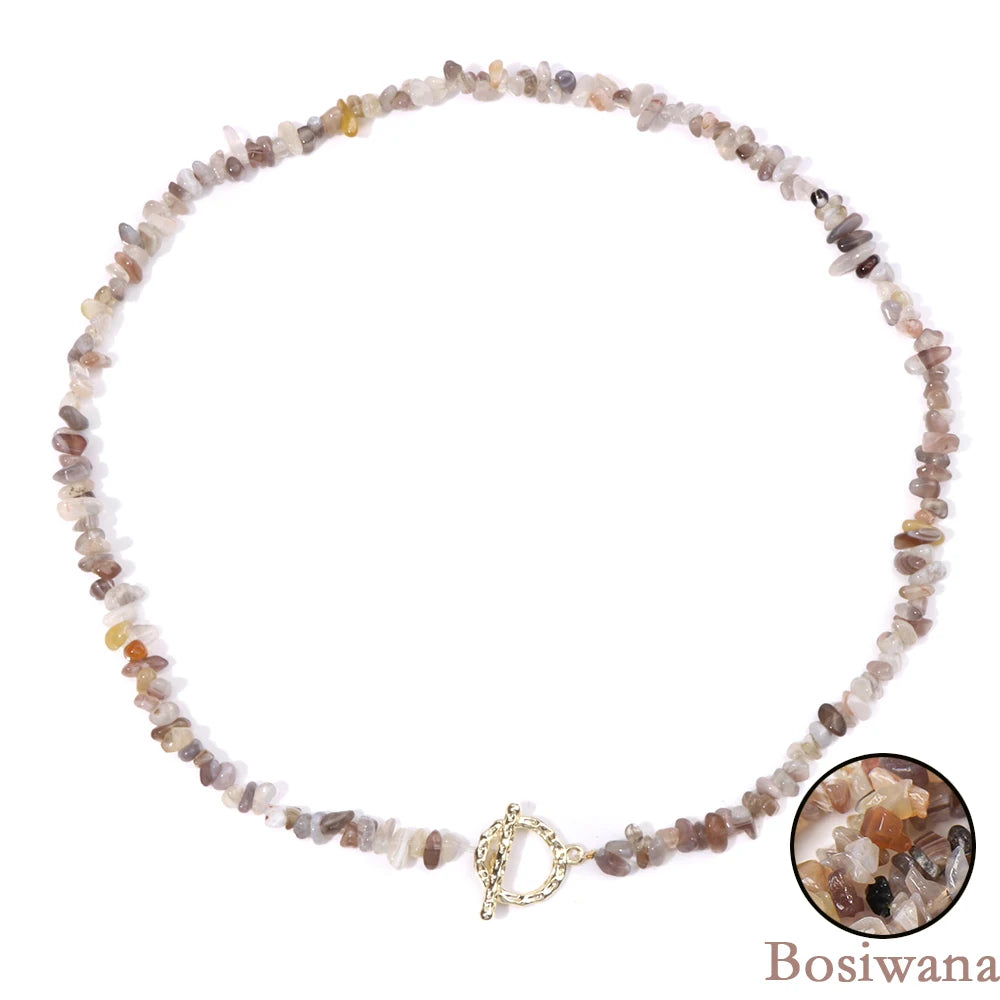 Natural Blue Stone Choker Necklace Aquamarine and Quartz Crystal Beads for Women