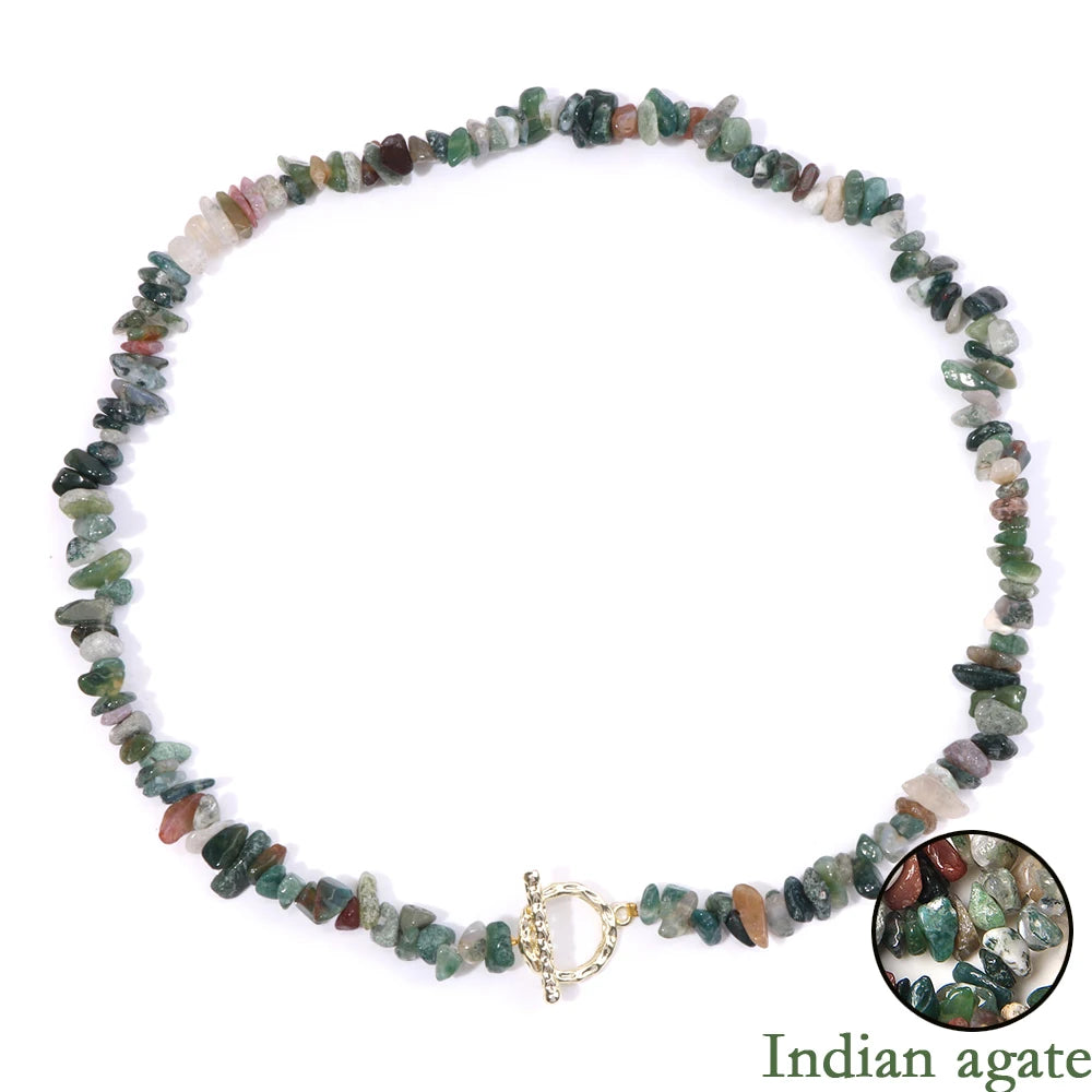 Natural Blue Stone Choker Necklace Aquamarine and Quartz Crystal Beads for Women