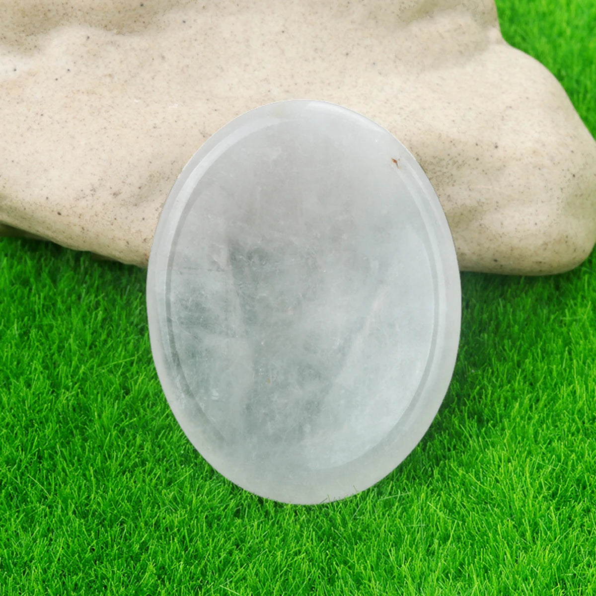 Thumb Worry Stone Oval Quartz Healing Crystal Chakra & Natural Gemstone Decor