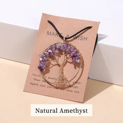 7 Chakras Tree of Life Pendant Gold with Natural Crystal Beads Reiki Healing Jewelry