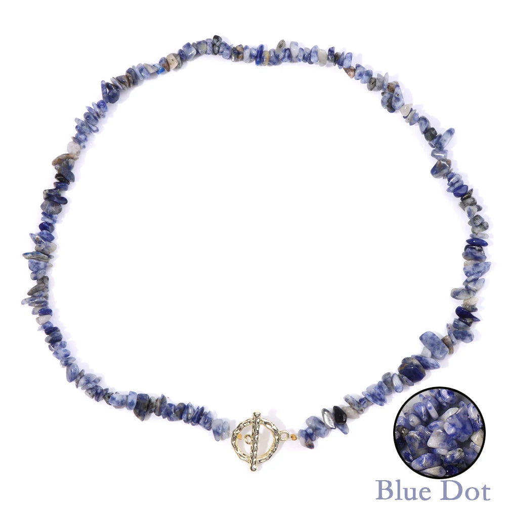 Natural Blue Stone Choker Necklace Aquamarine and Quartz Crystal Beads for Women