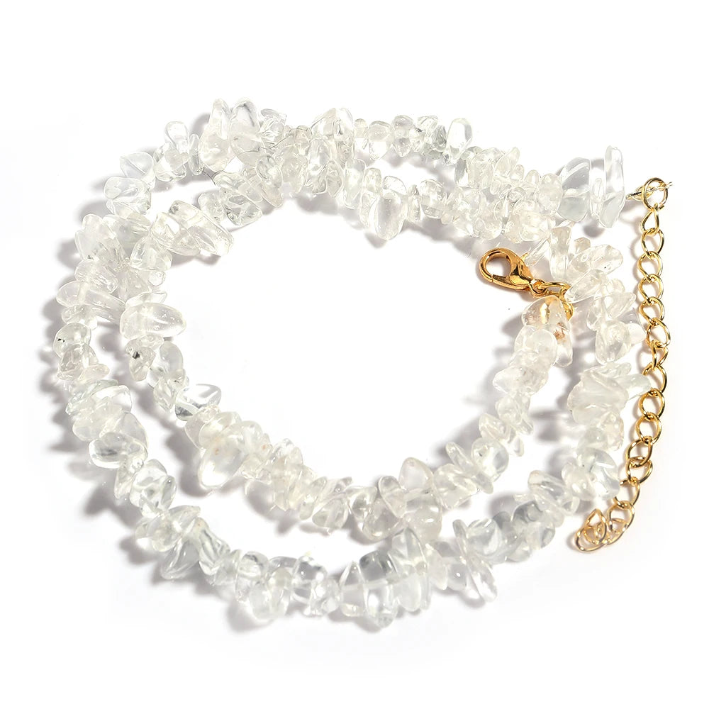 Natural Blue Stone Choker Necklace Irregular Healing Gravel Aquamarines Crystal Quartz Chip Beads Necklace For Women Jewelry