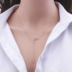 Simple Moon Star Pendant Choker Necklace Gold Alloy Chain for Women