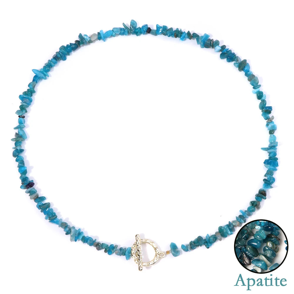Natural Blue Stone Choker Necklace Aquamarine and Quartz Crystal Beads for Women
