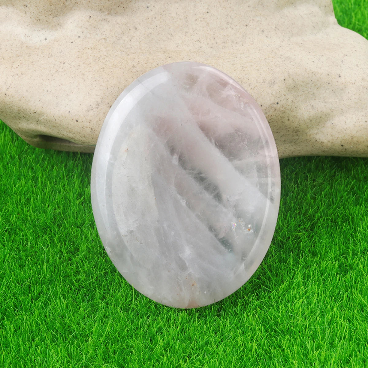 Thumb Worry Stone Oval Quartz Healing Crystal Chakra & Natural Gemstone Decor