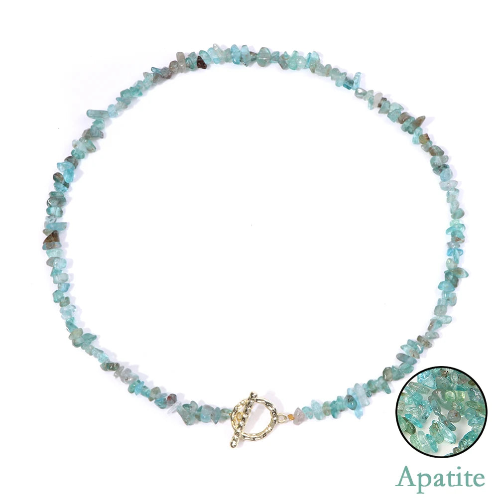 Natural Blue Stone Choker Necklace Aquamarine and Quartz Crystal Beads for Women